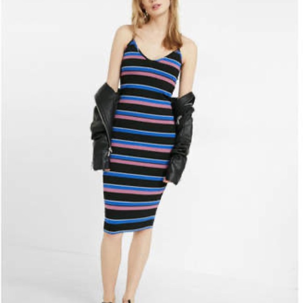 Express Black and Blue Bodycon Midi Dress